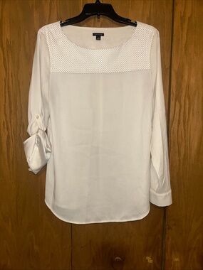 Ann Taylor Cream  Long-Sleeve Faux Leather Blouse